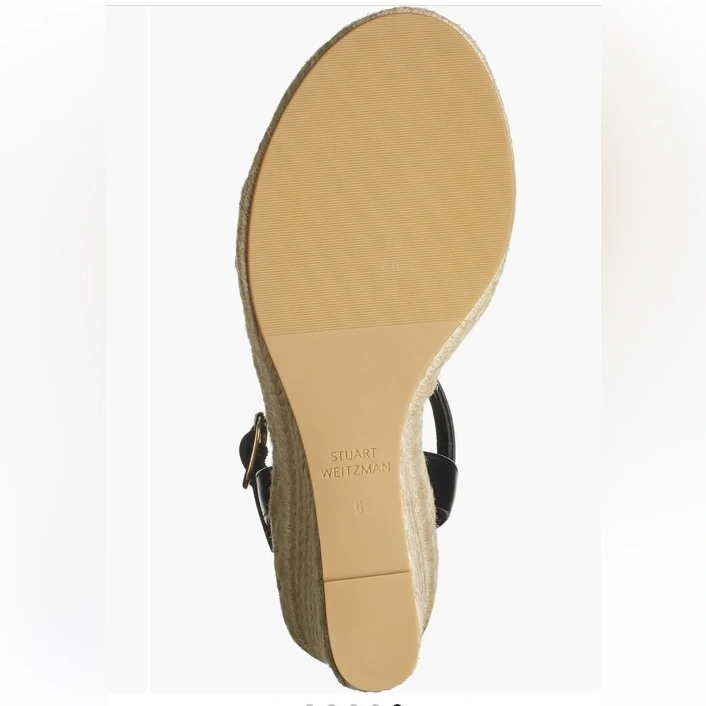 NIB Stuart Weitzman Teddi espadrille wedge sandals heels black leather 11.5